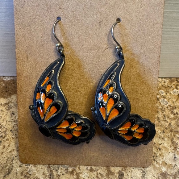 Butterfly Wing Earrings in Black and Orange - Picture 2 of 3